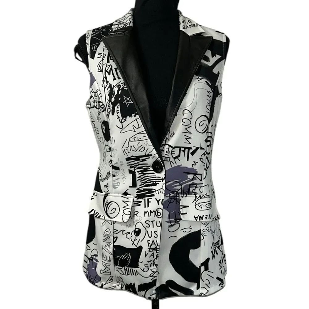 Fashion nova Graffiti Black,White & Purple Stretchy Vest(Size XS)